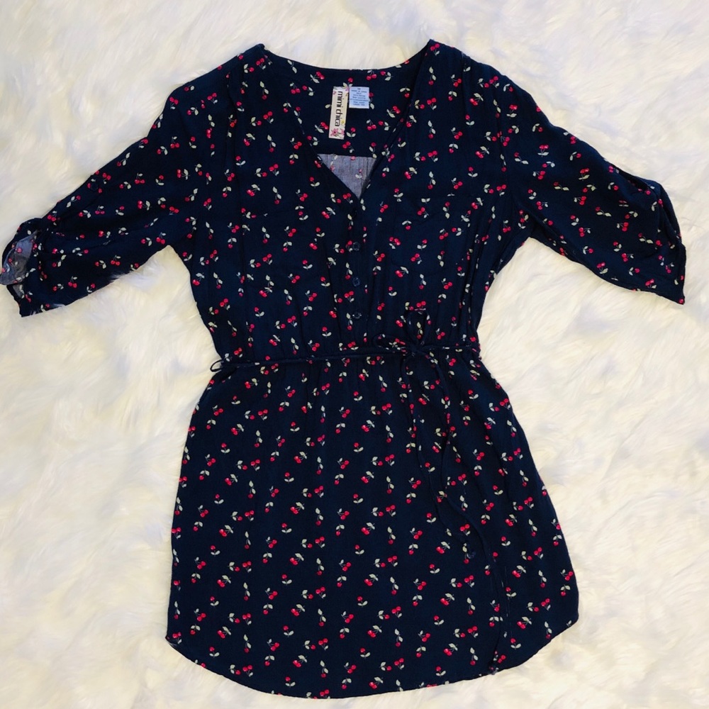 Mimi Chica Dress Dark Blue Cherry Print Junior M